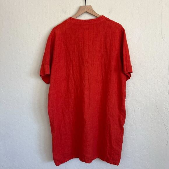 Vera Tucci Made in Italy 100% Linen Short Sleeve V-Neck Popover Dress Orange - Picture 7 of 7